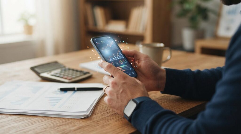 Close-up photography of hands holding a smartphone displayin