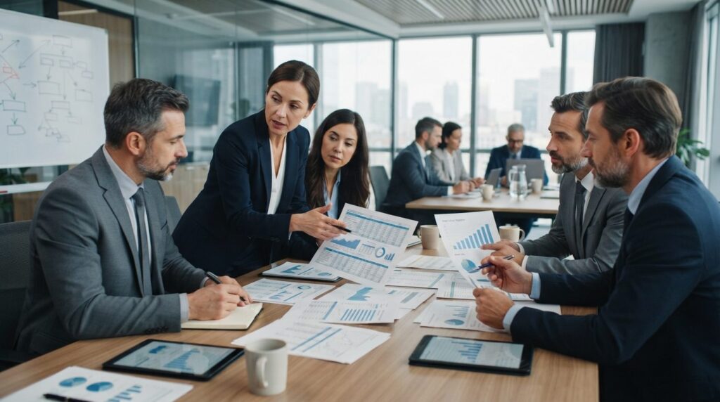 Team of corporate consultants and accountants in formal busi