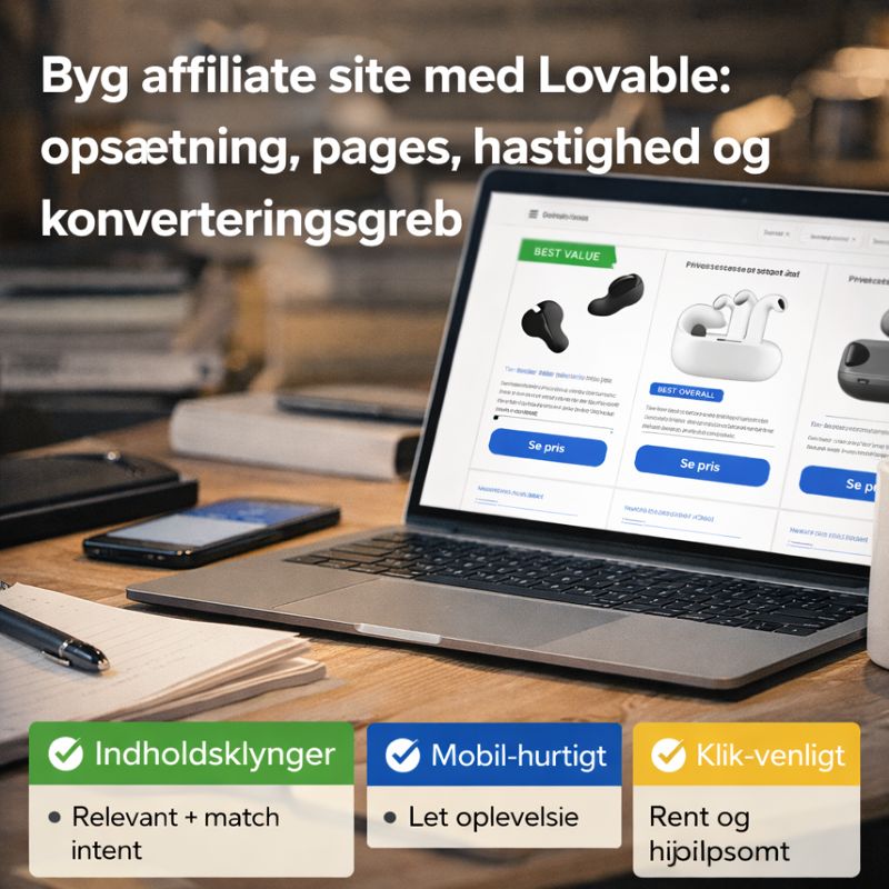 Byg affiliate site med Lovable: opsætning, pages, hastighed og konverteringsgreb